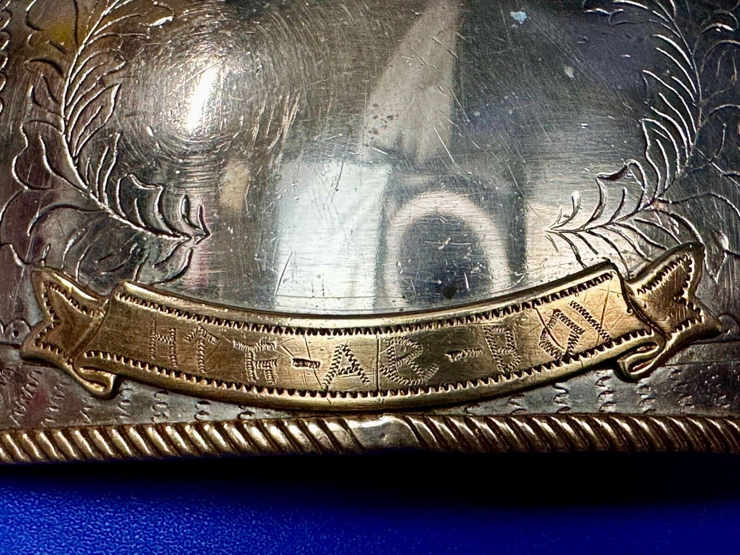 Vintage  E.C Pena Blank Ribbon Engraved Award Trophy Nickel Silver Belt Buckle