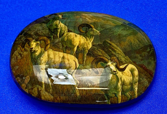 Beautiful Artisan Three Goats Painting Art Work On Wooden Belt Buckle
