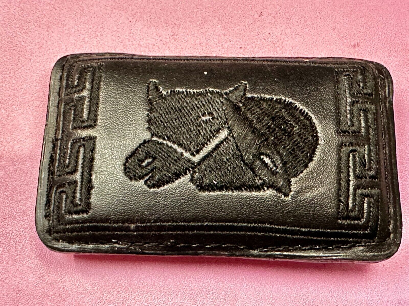 Vintage Horse Head On Black Leather Rectangular Belt Buckle