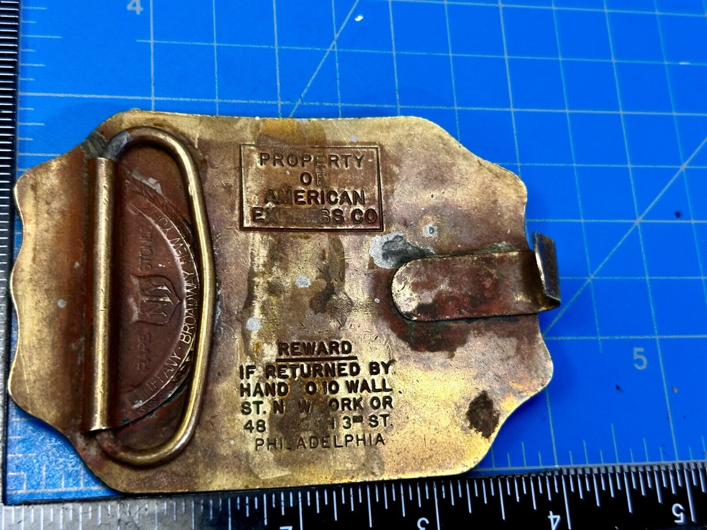 American Express Co Wells Butterfield Vintage Tiffany Rare Stone Belt Buckle