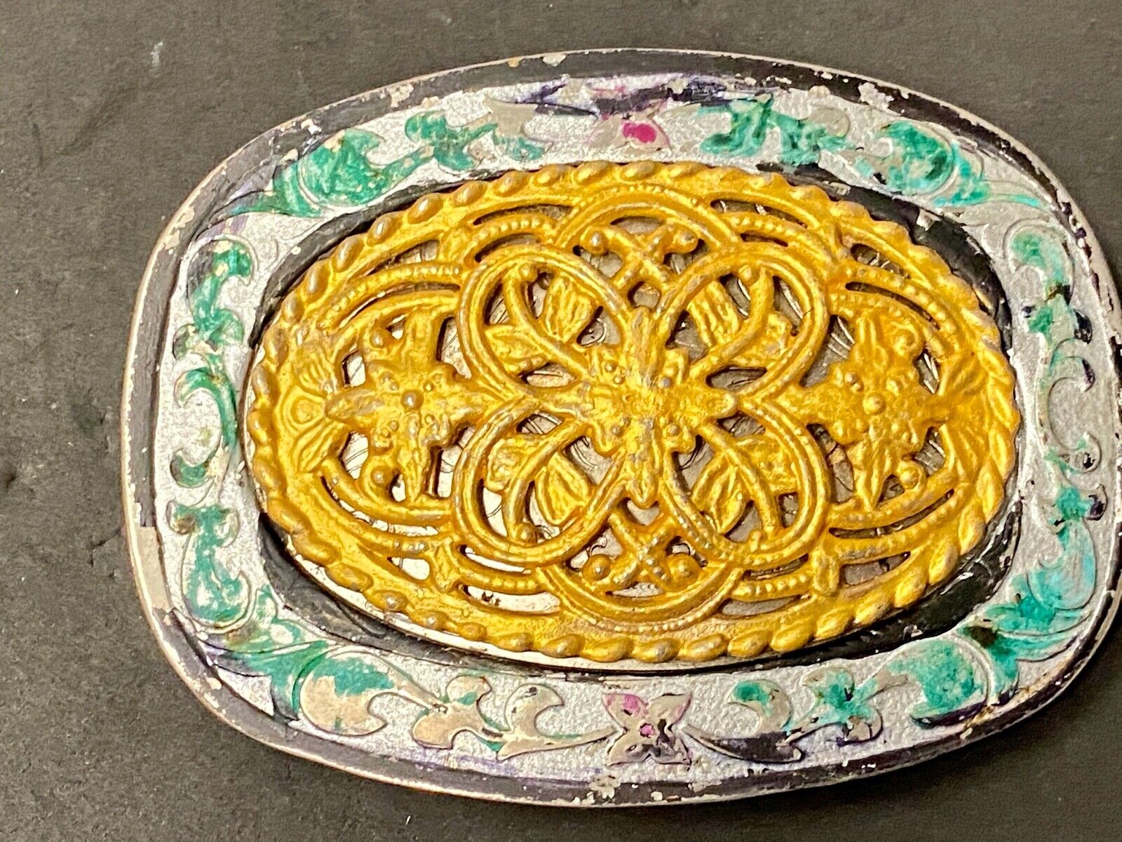 Vintage 4" wide western belt buckle with flower swirl 