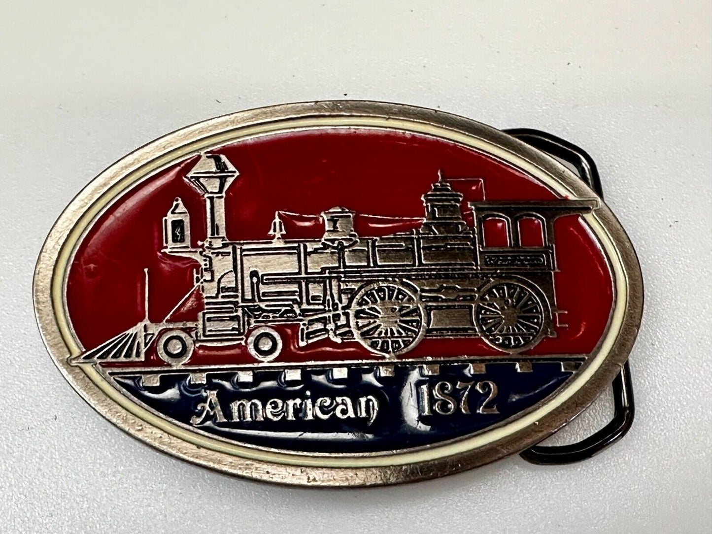 American 1872 Locomotive Steam Engine Train Railway Railroad Vintage Belt Buckle