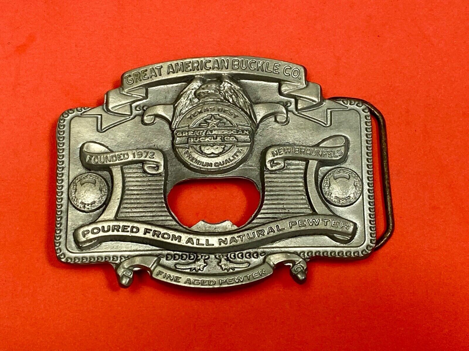 2004 Great American Products Poured From Pewter Belt Buckle & Bottle Opener