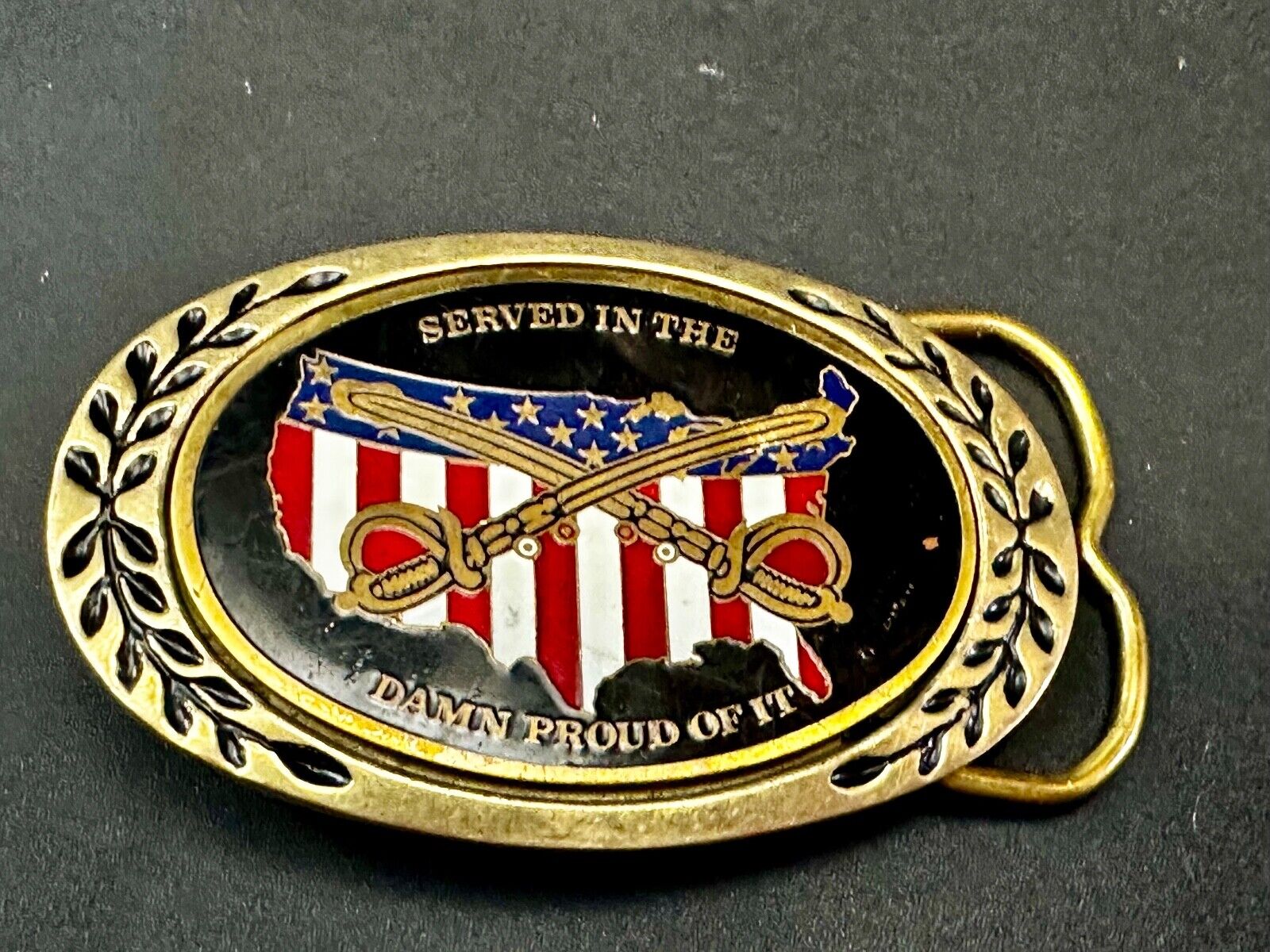 Veterans,  We served in the USA and dam proud of it - Heritage Brass Belt Buckle