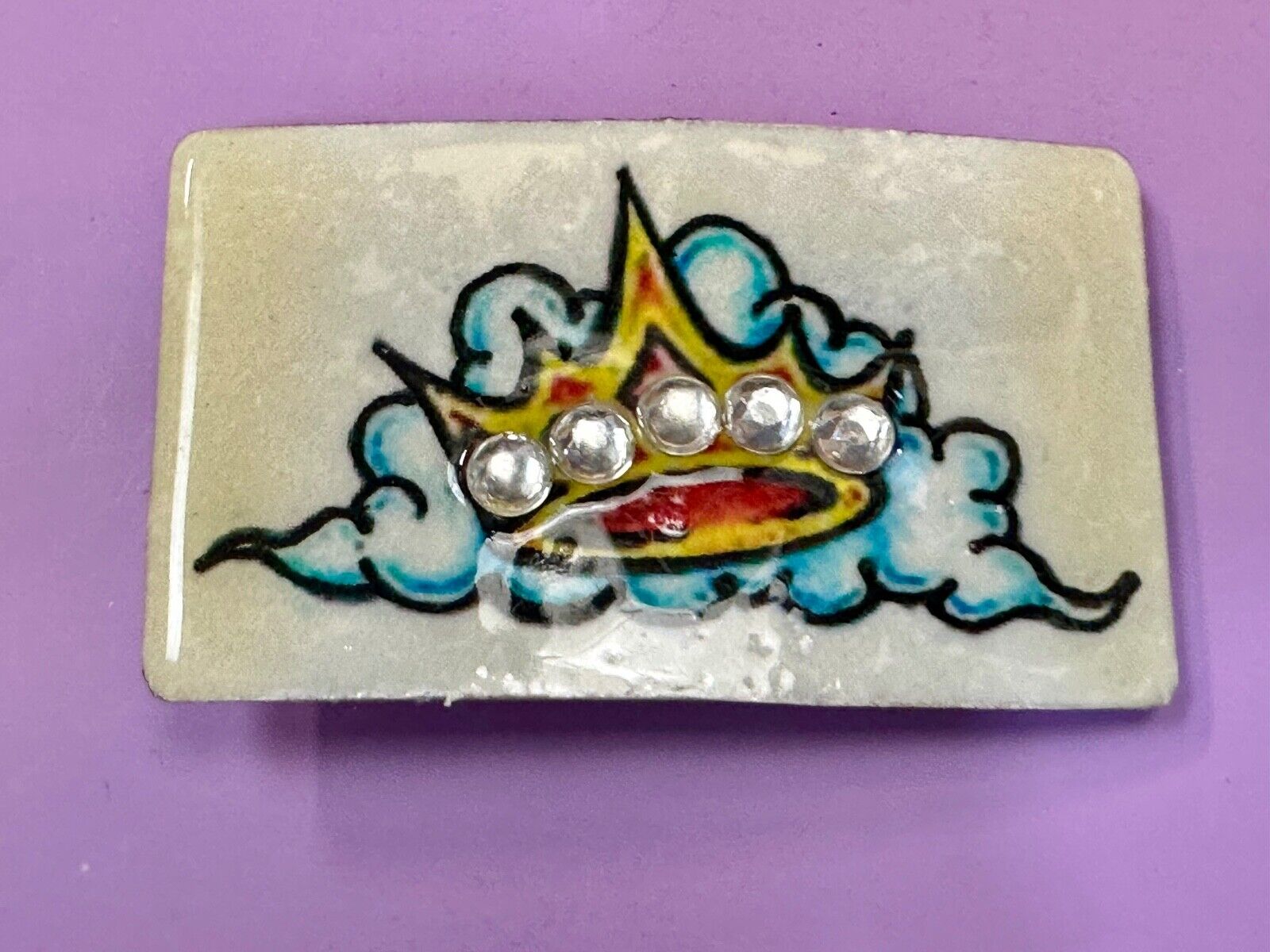 Artisan CROWN on colorful cloud with Rhinestone accents Belt Buckle