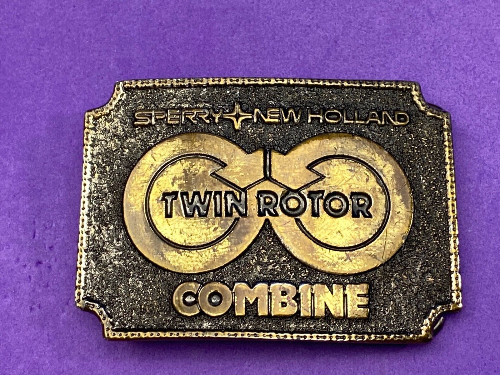 Vintage 1970's Sperry New Holland Employee Patch Twin Rotor Combine belt buckle 