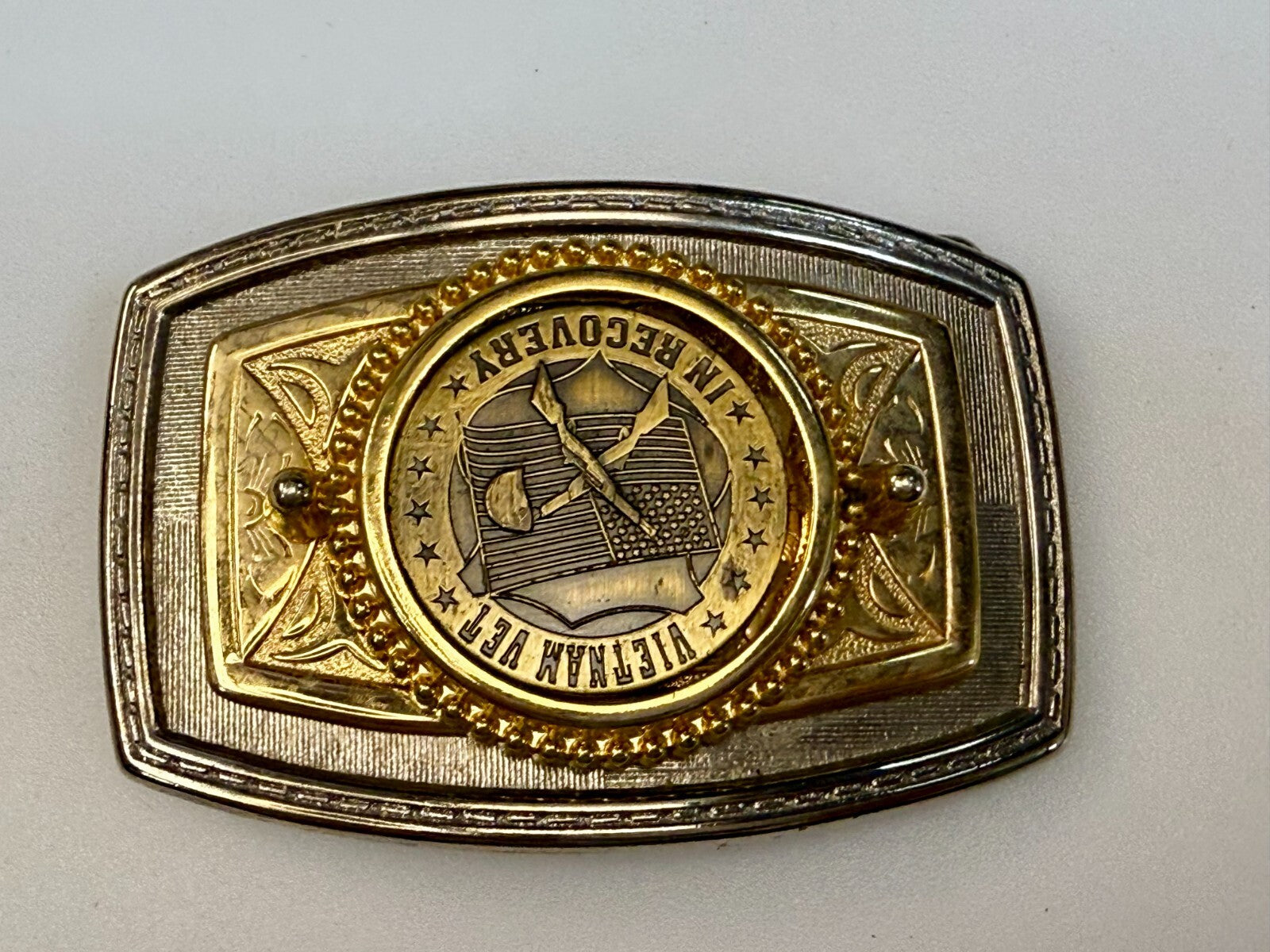 Vietnam Vet In Recovery Patriotic American Usa Gold Tone Belt Buckle