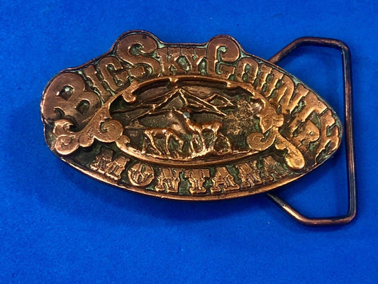 Vintage 1976 Rare Big Sky Country Montana Vintage Adezy 3D Copper Belt Buckle