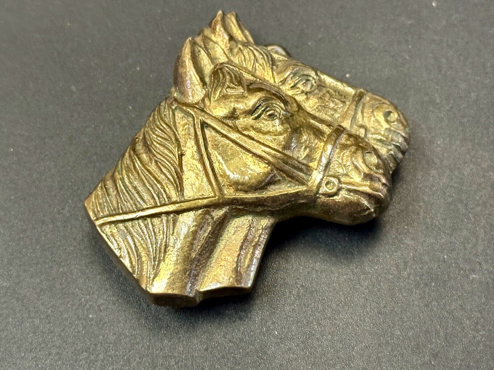 Two Horse Heads vintage solid brass cut out belt buckle - Taiwan Amazing Detail!