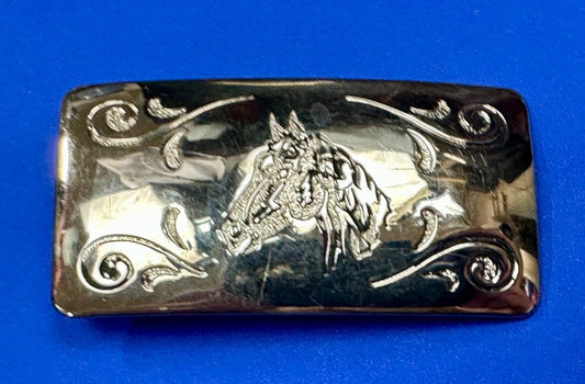 Vintage Chambers Horse head  stamped rectangular silver color belt buckle
