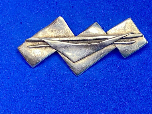 Vintage Artisan Modern 925 Sterling Silver Brooch Pin Rectangles Triangles