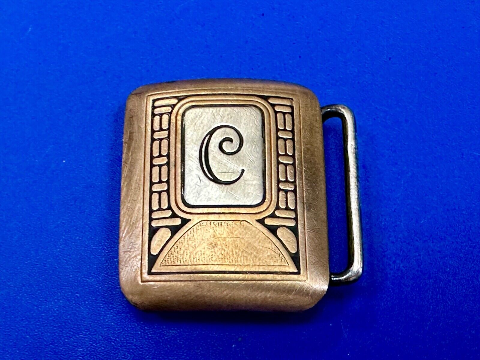 Vintage Hickok Bronze Initial Letter Monogram C Art Deco dress belt buckle