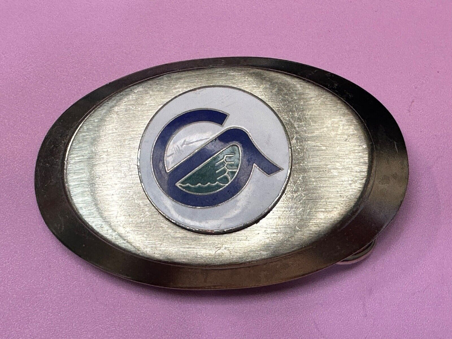 Unknown to me!  Company Sign Logo Vintage Oval Silver Tone Belt Buckle