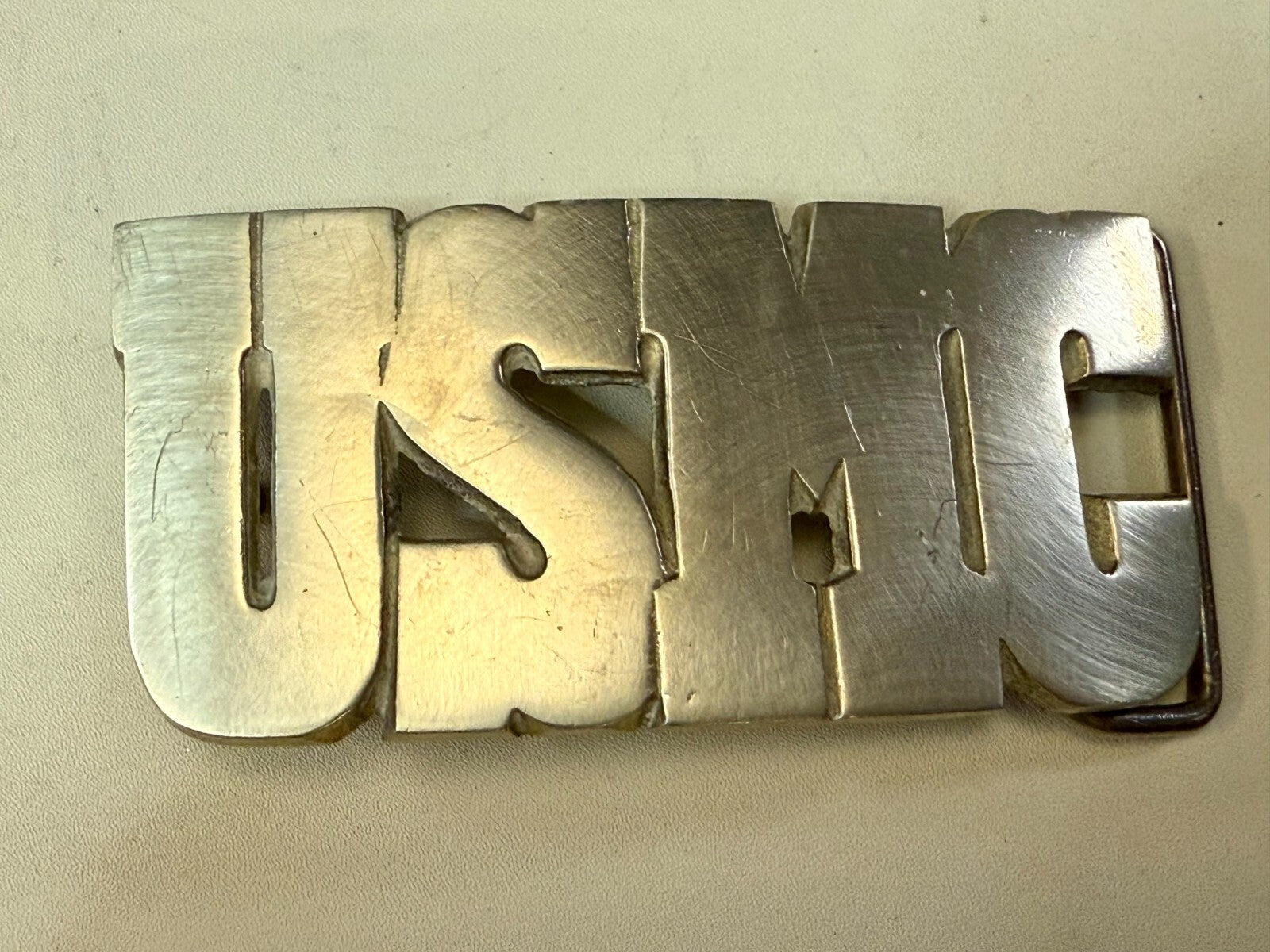 USMC United States Marine Corps Block Letters Military Solid Brass Belt Buckle