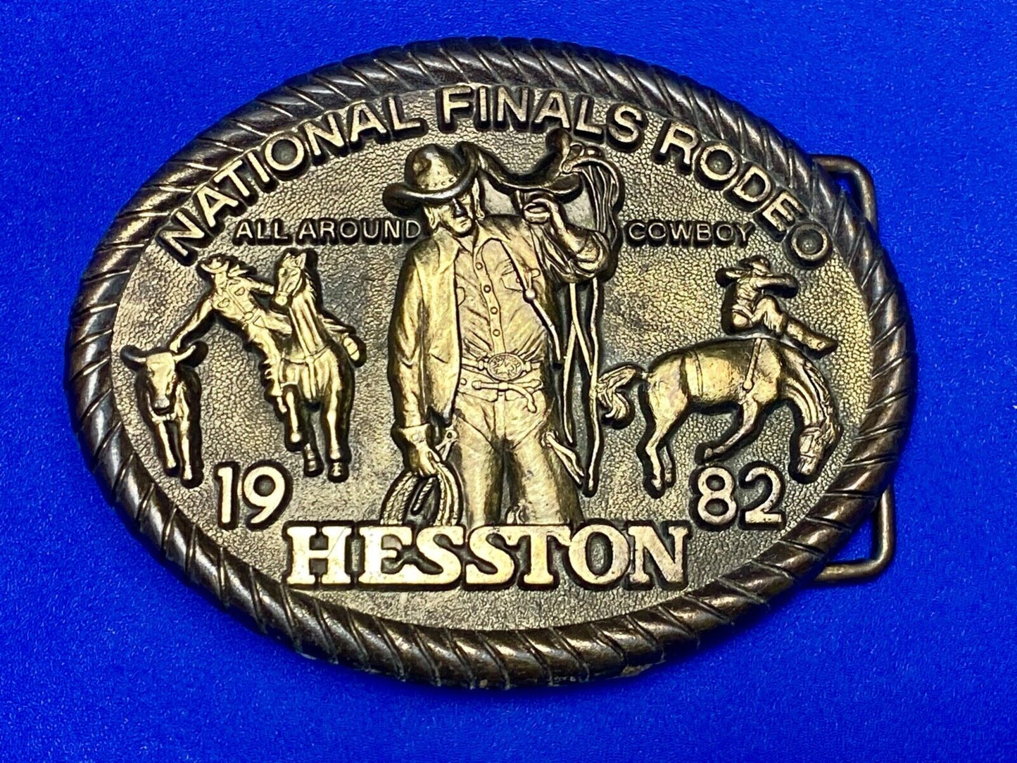 1982 Hesston Eighth edition Nation Finals Rodeo NFR Cowboy western belt buckle