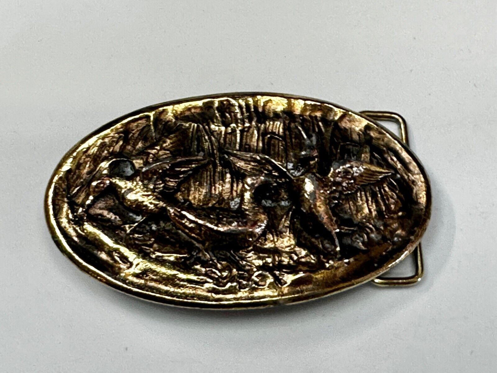 Two Ducks Frolicking In Pond Vintage 1970's Adezy Denver Belt Buckle