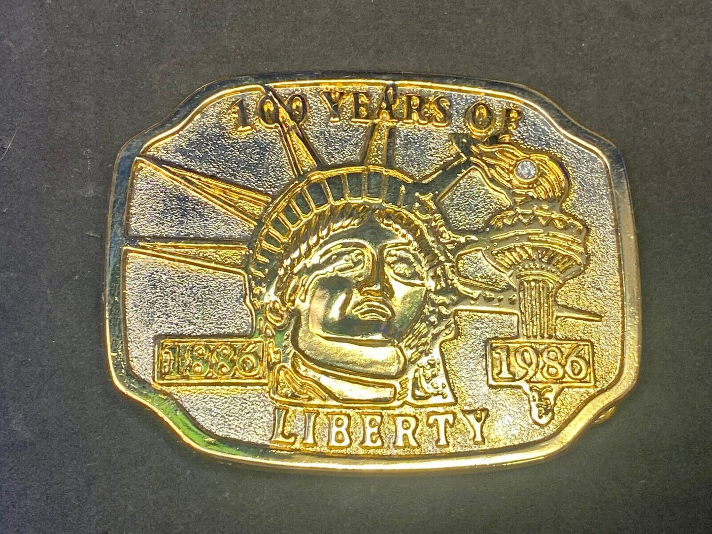  100 Years Of Liberty 1986 Belt Buckle Gold And Silver Color Lady Statue Torch 