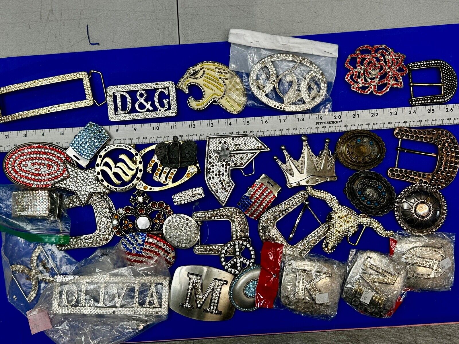 34 Bulk Lot Junk Drawer Grab Bag  to REPAIR Belt Buckle - Missing Rhinestone's