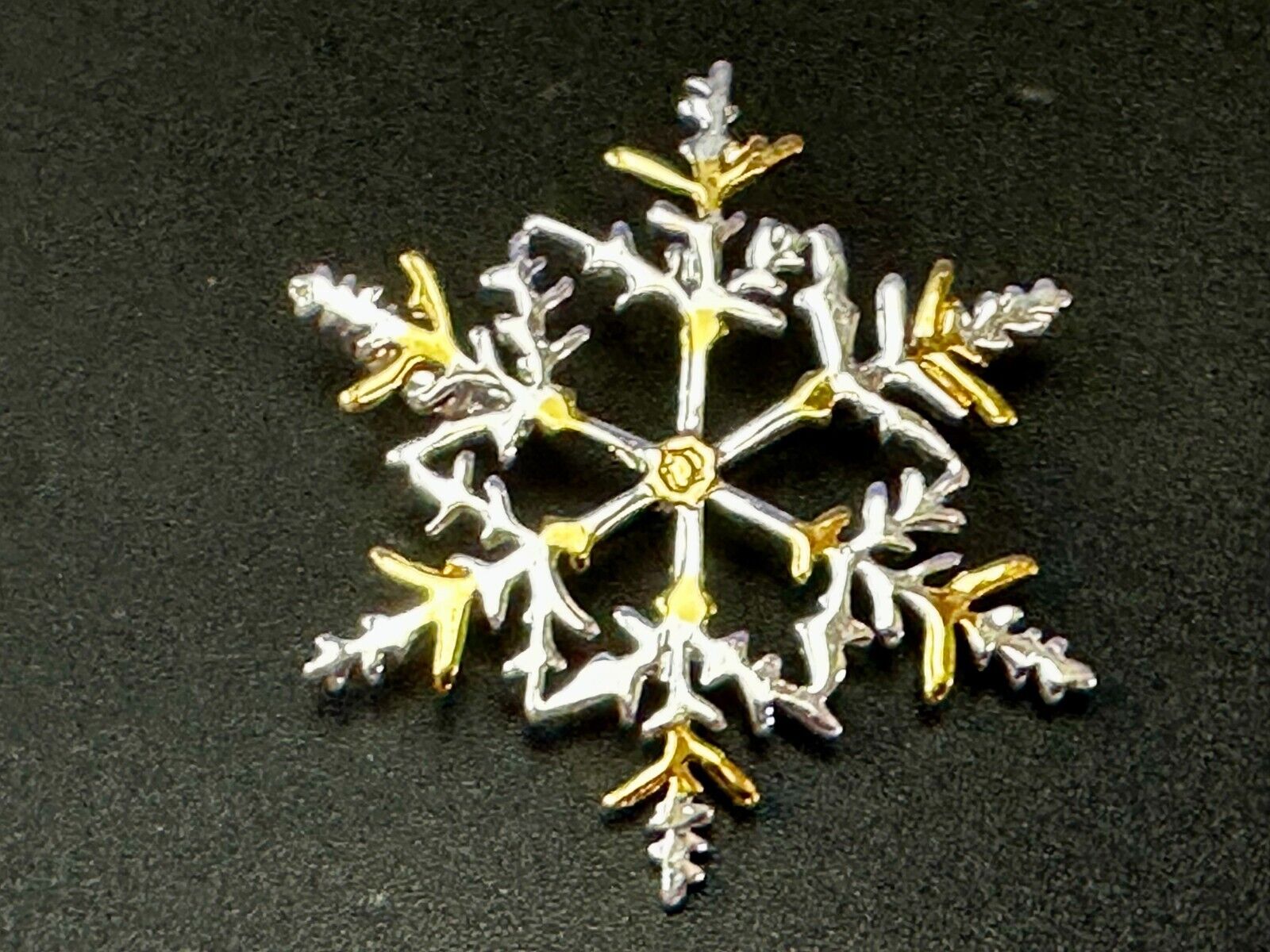 Beautiful Snowflake Cutout Silver Gold Tone Brooch Pin Signed by Best