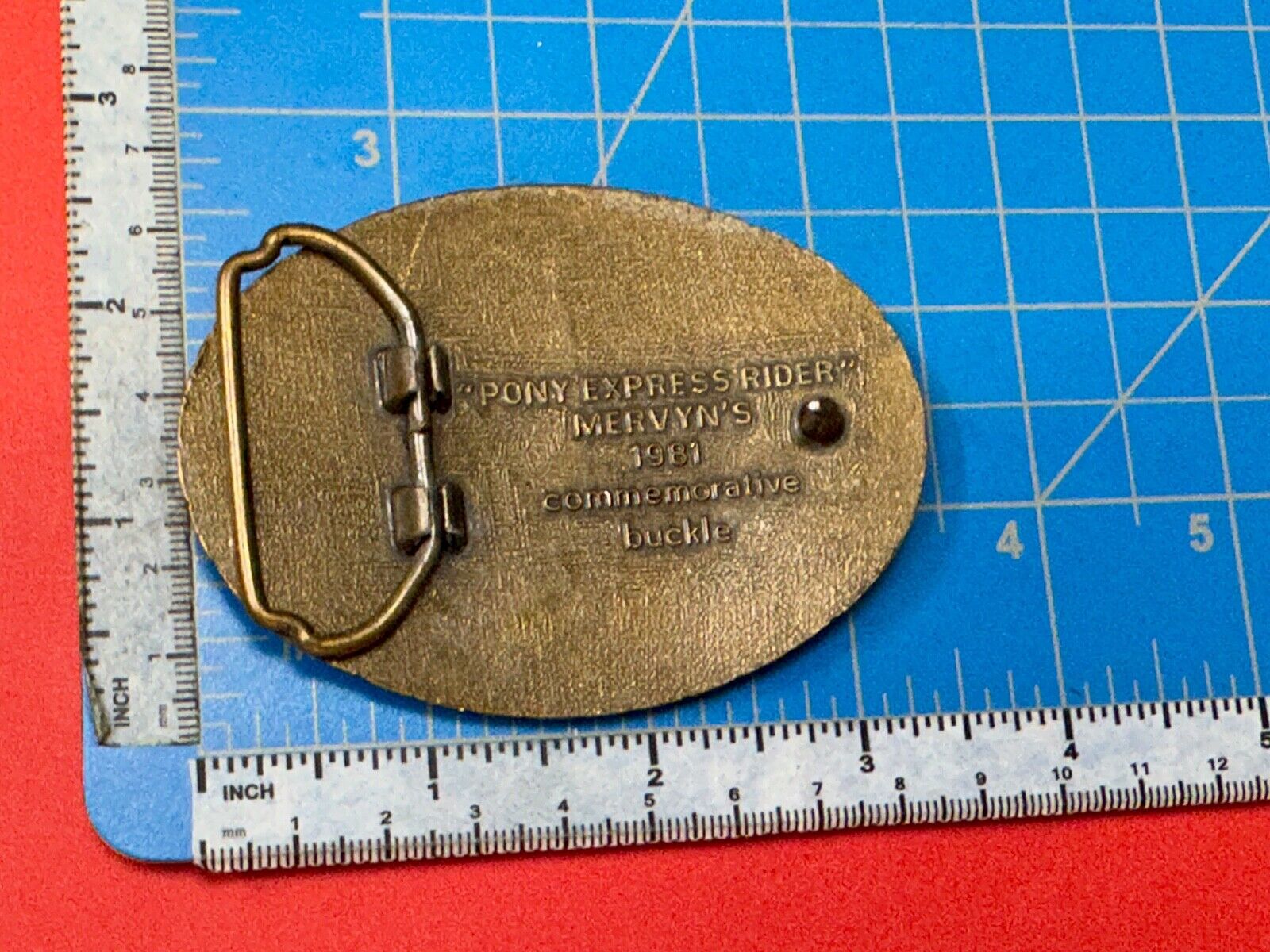 Vintage 1981 Mervyn's Pony Express Rider  Brass Belt Buckle Western Belt Buckle