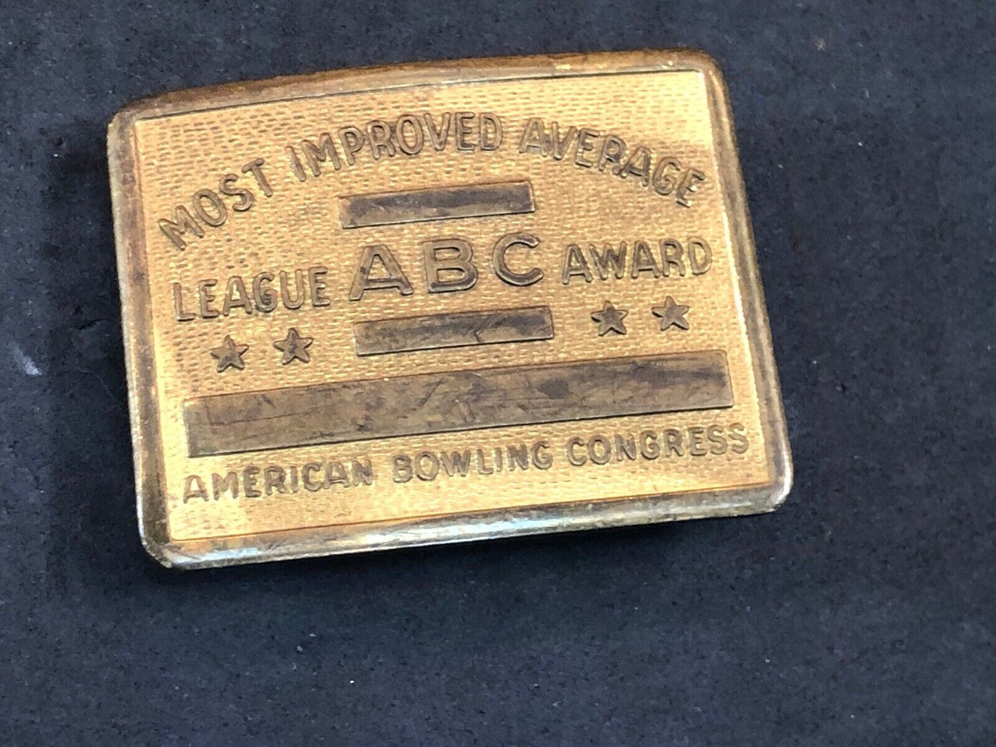 American Bowling Congress MOST IMPROVED AVERAGE Award Belt Buckle 