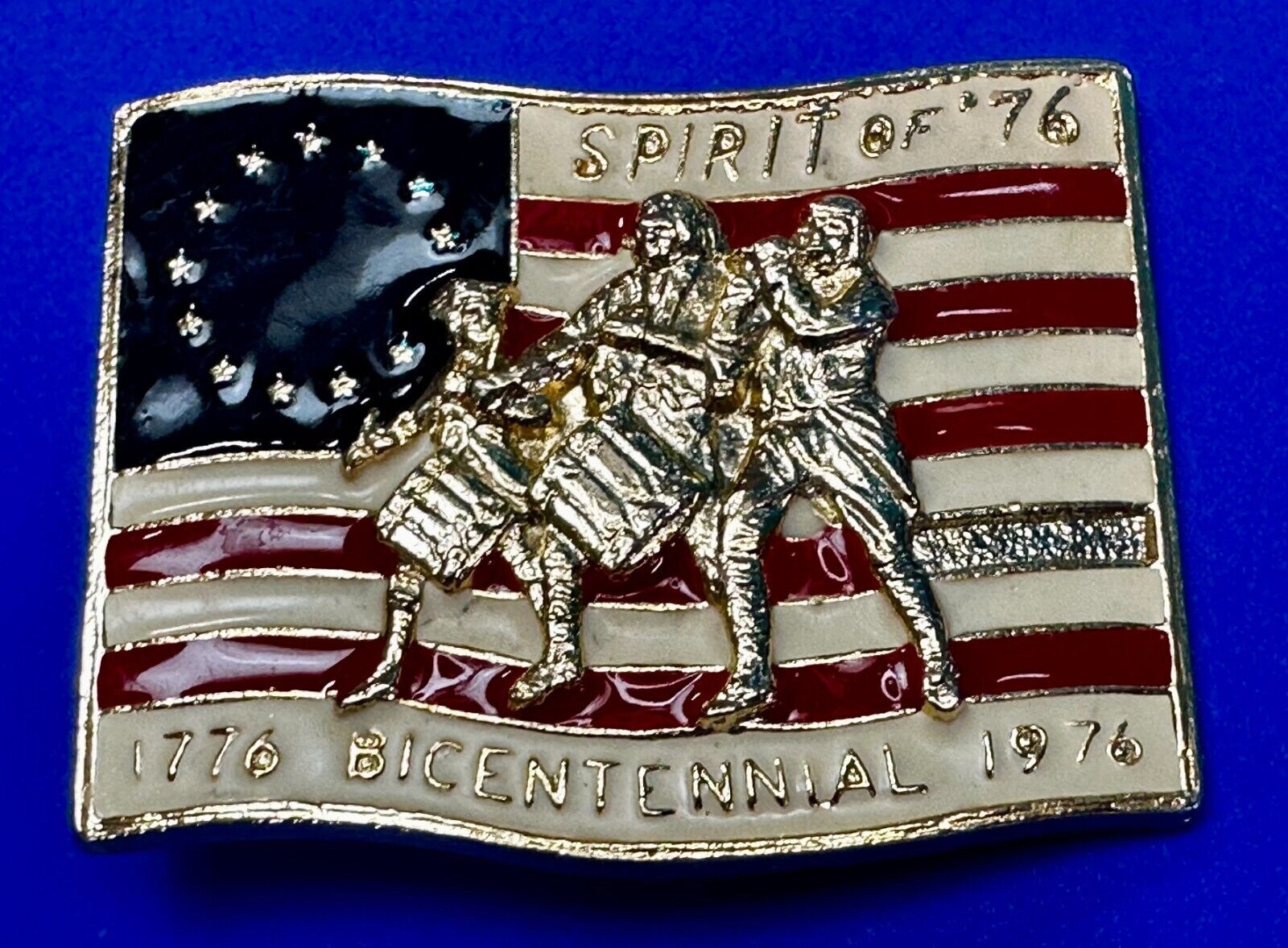 America Bicentennial Spirit of 76" Patriotic Flag Marching Band Belt Buckle