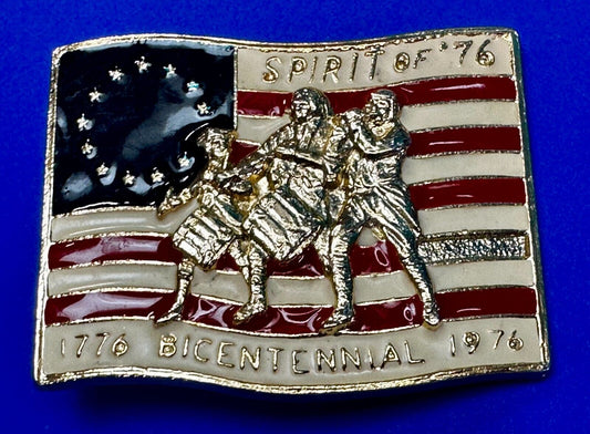 America Bicentennial Spirit of 76" Patriotic Flag Marching Band Belt Buckle