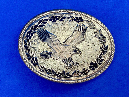 Vintage Etched USA made western flying wings wide eagle belt buckle 