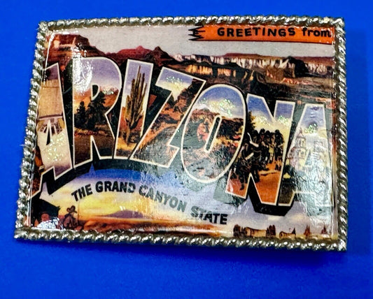 The Beautiful State of Arizona AZ post card style picture belt buckle