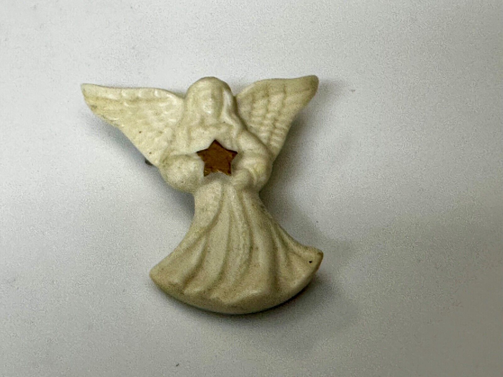 Vintage Lenox White Porcelain Angel Holding Gold Star Brooch Pin
