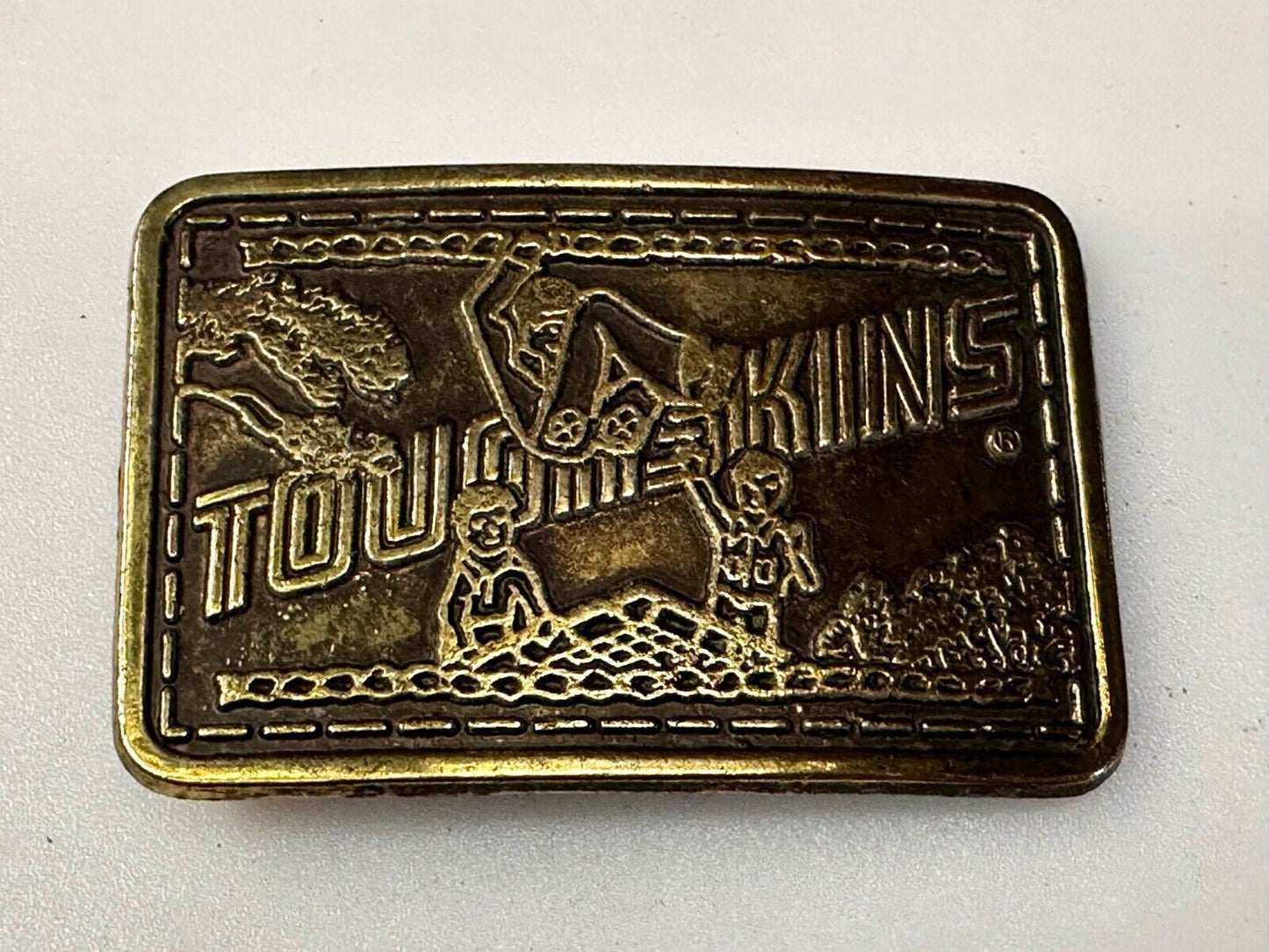 TOUGHSKINS JEANS Company Advertisement Brass Tone Vintage Belt Buckle