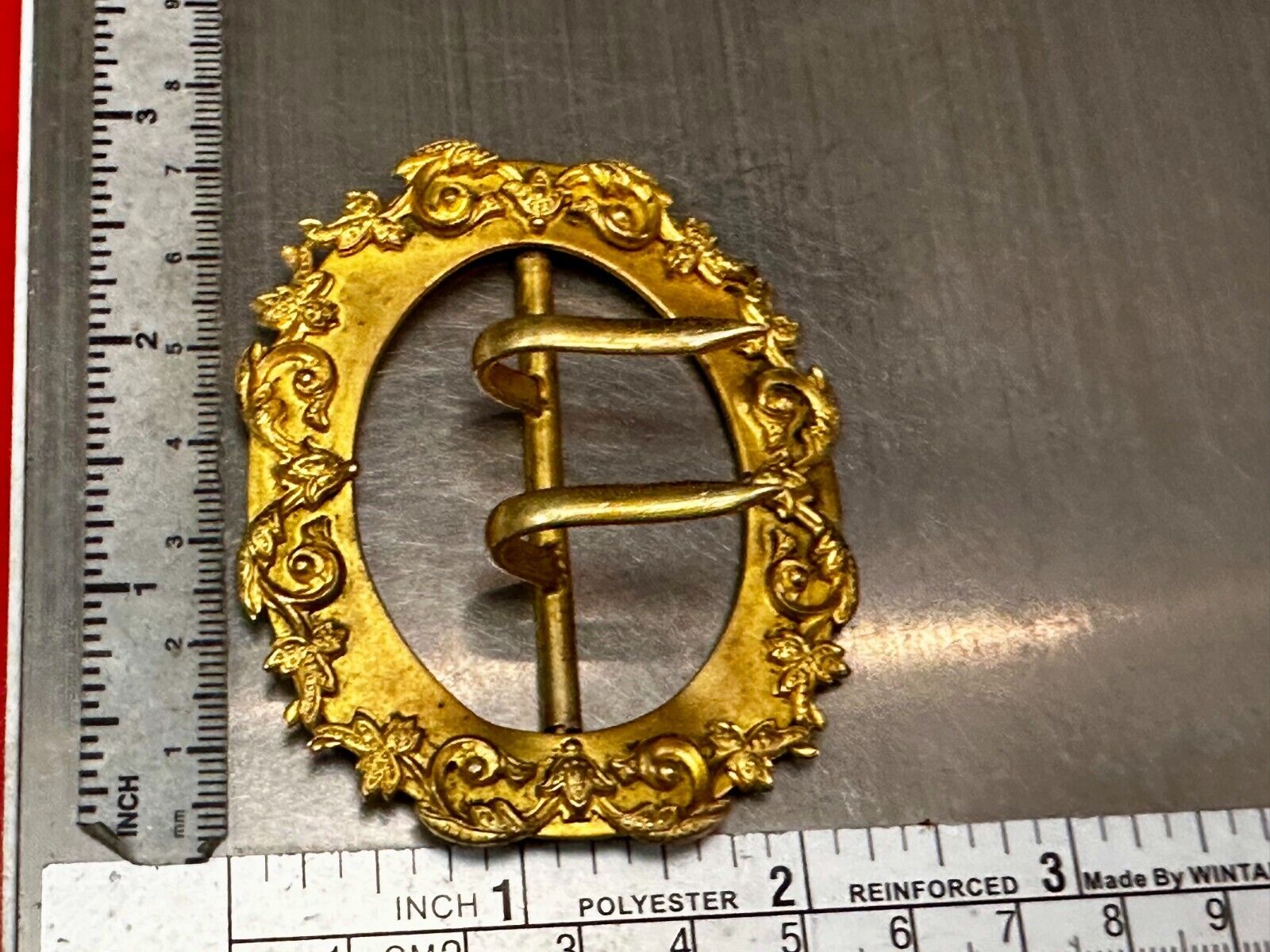 3" Wide Dual Prong Victorian Art Nouveau Gold Color Filigree Belt Buckle
