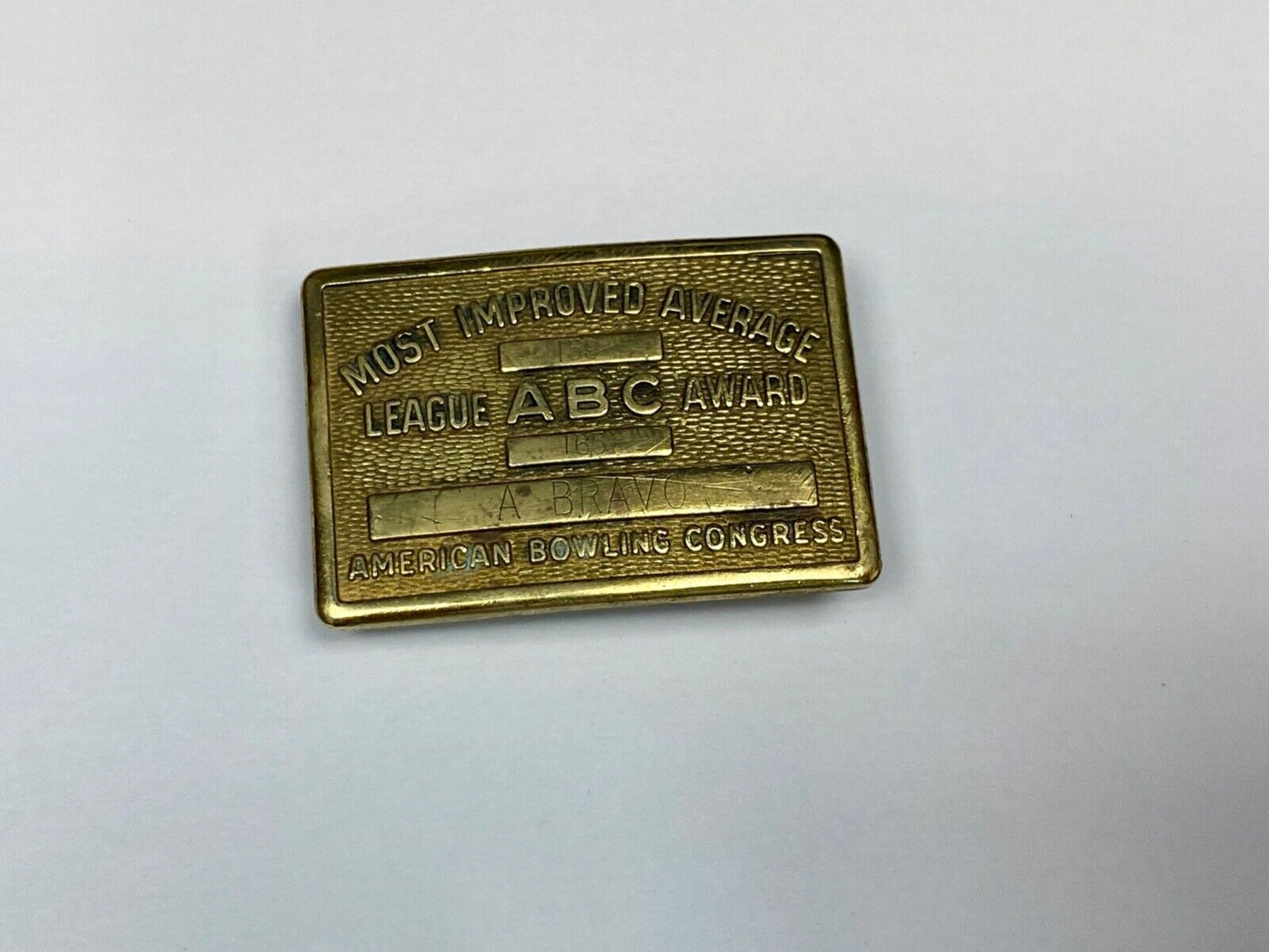 ABC Bowling Bowler's BLANK Most improved average award Vintage belt buckle