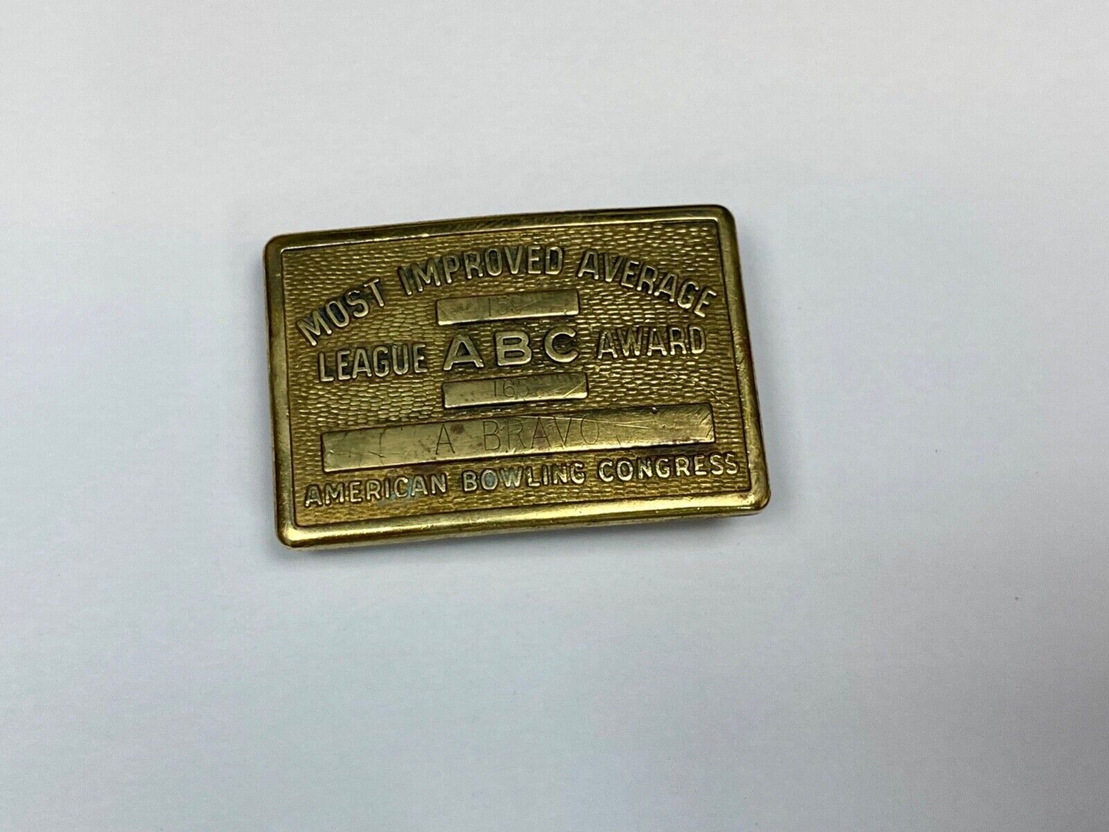 ABC Bowling Bowler's BLANK Most improved average award Vintage belt buckle