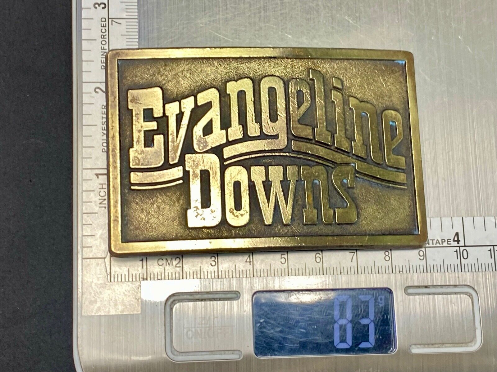 VINTAGE 1970s **EVANGELINE DOWNS** HORSE TRACK SPORTS BETTING BELT BUCKLE 