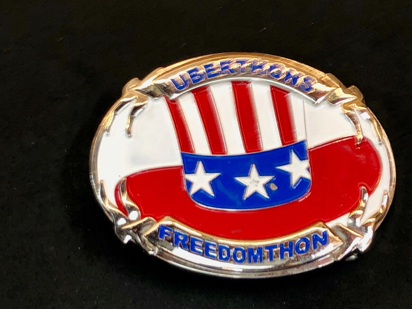 Uberthons FREEDOMTHON belt buckle Red white and blue Freedom Festival 