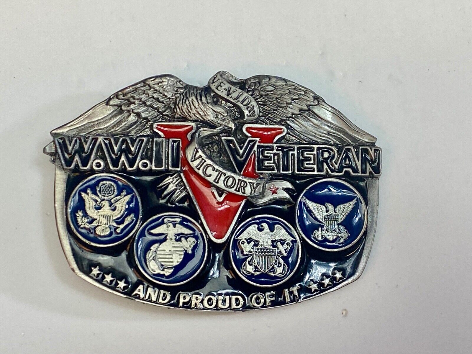Usa Army World War Ww2 Veteran And Proud Of It! Great American Belt Buckle 