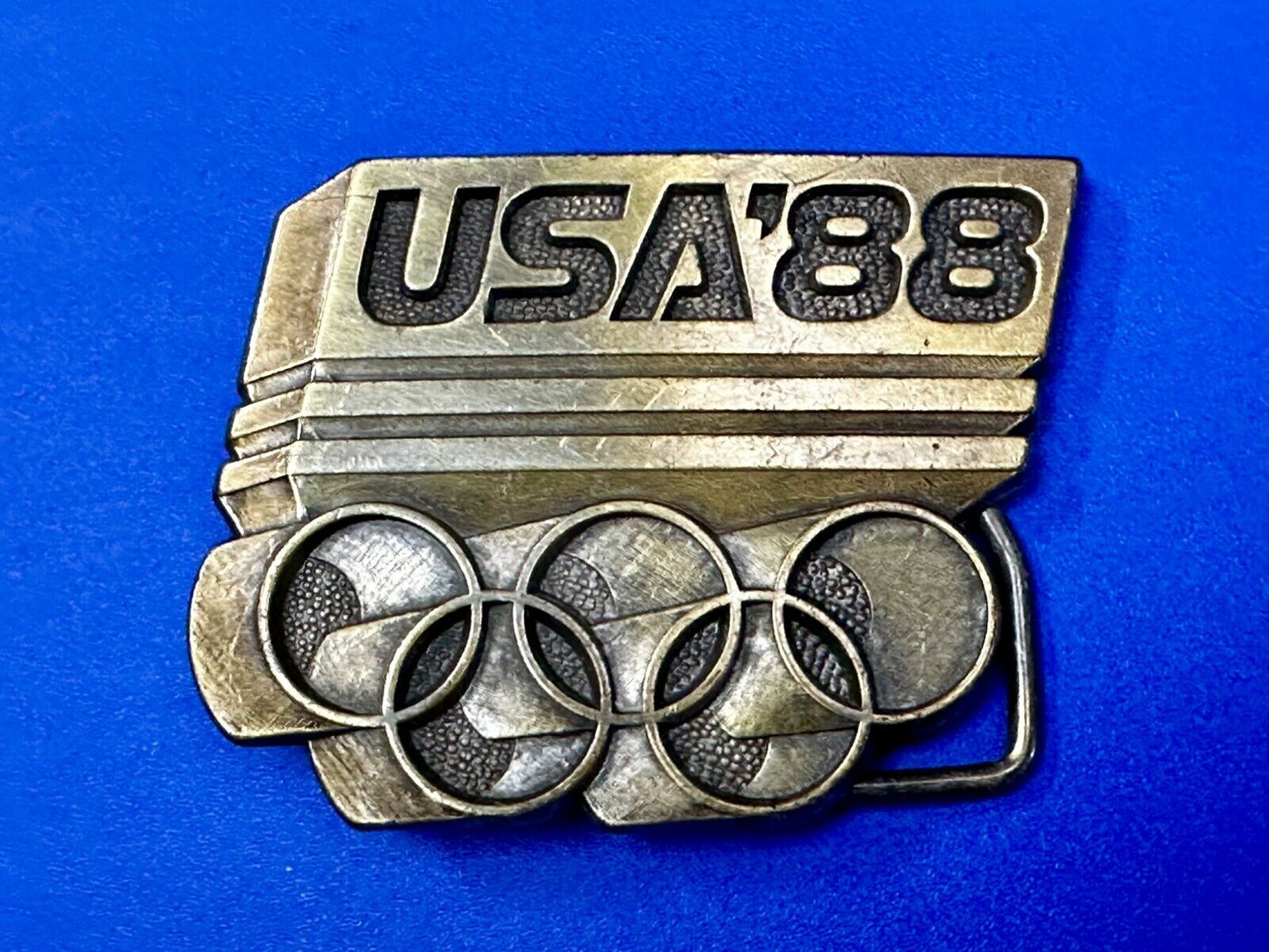 USA 1988 Olympic Games 5 Ring Emblem Commemorative Vintage Belt Buckle