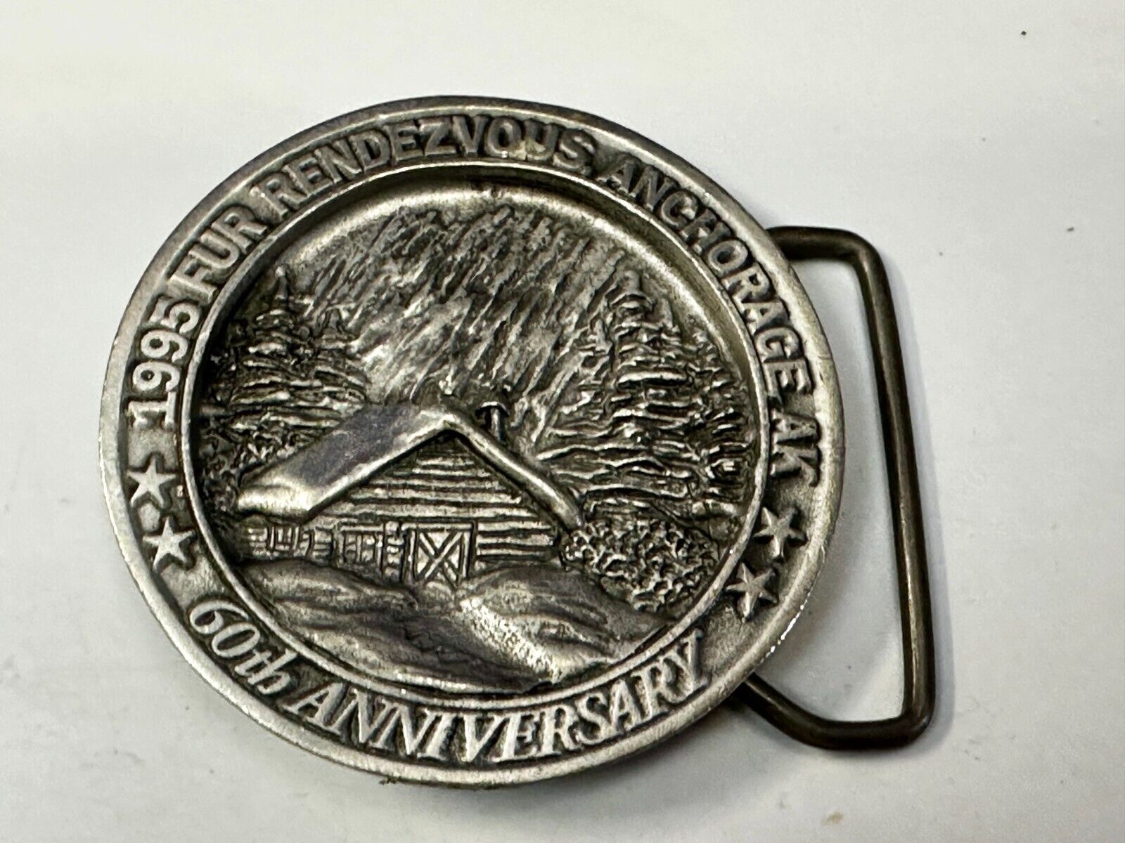 1995 FUR Rendezvous Anchorage Alaska Festival 60Th Anniversary Belt Buckle