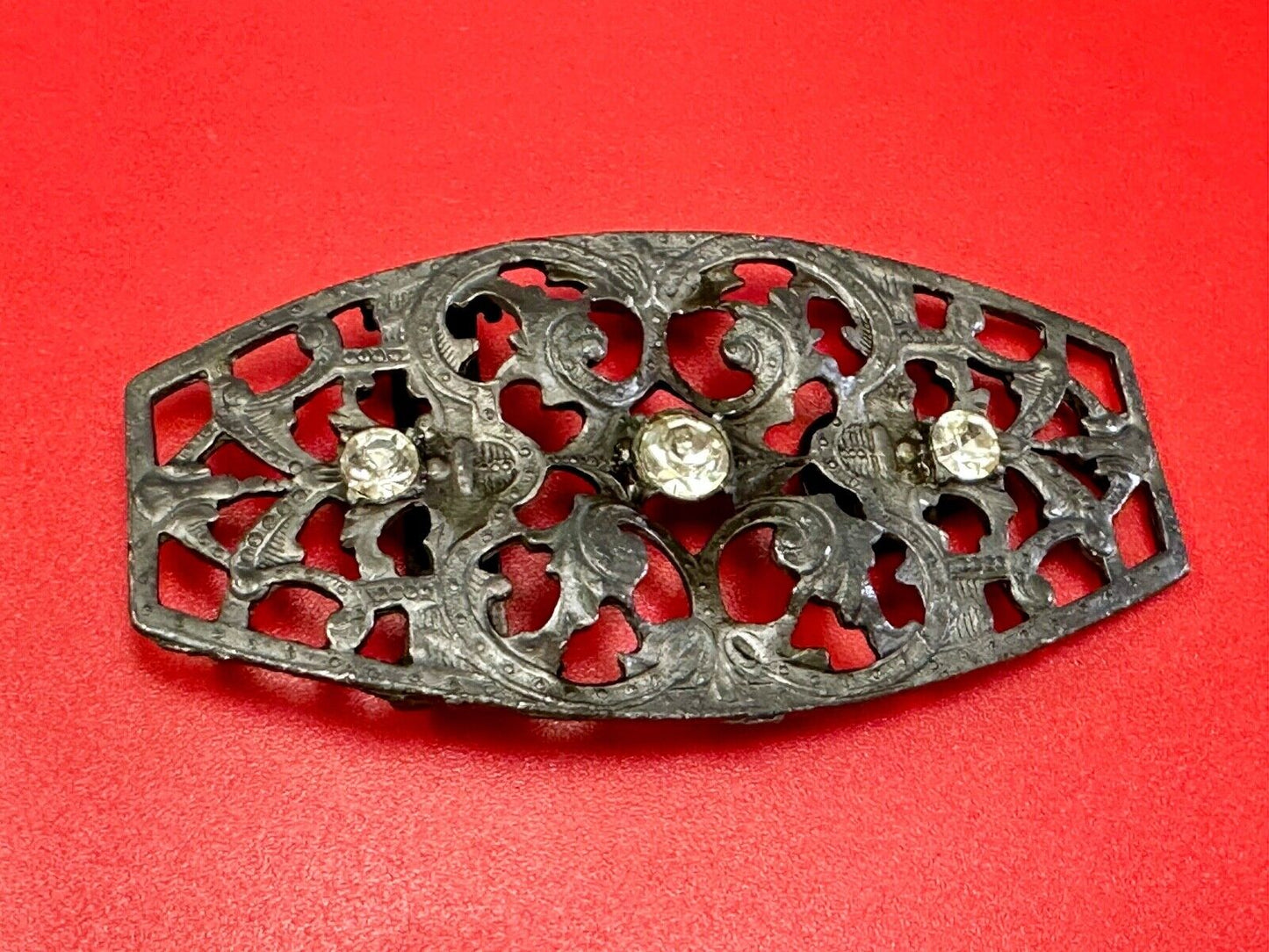 antique three rhinestone's on skeleton belt buckle