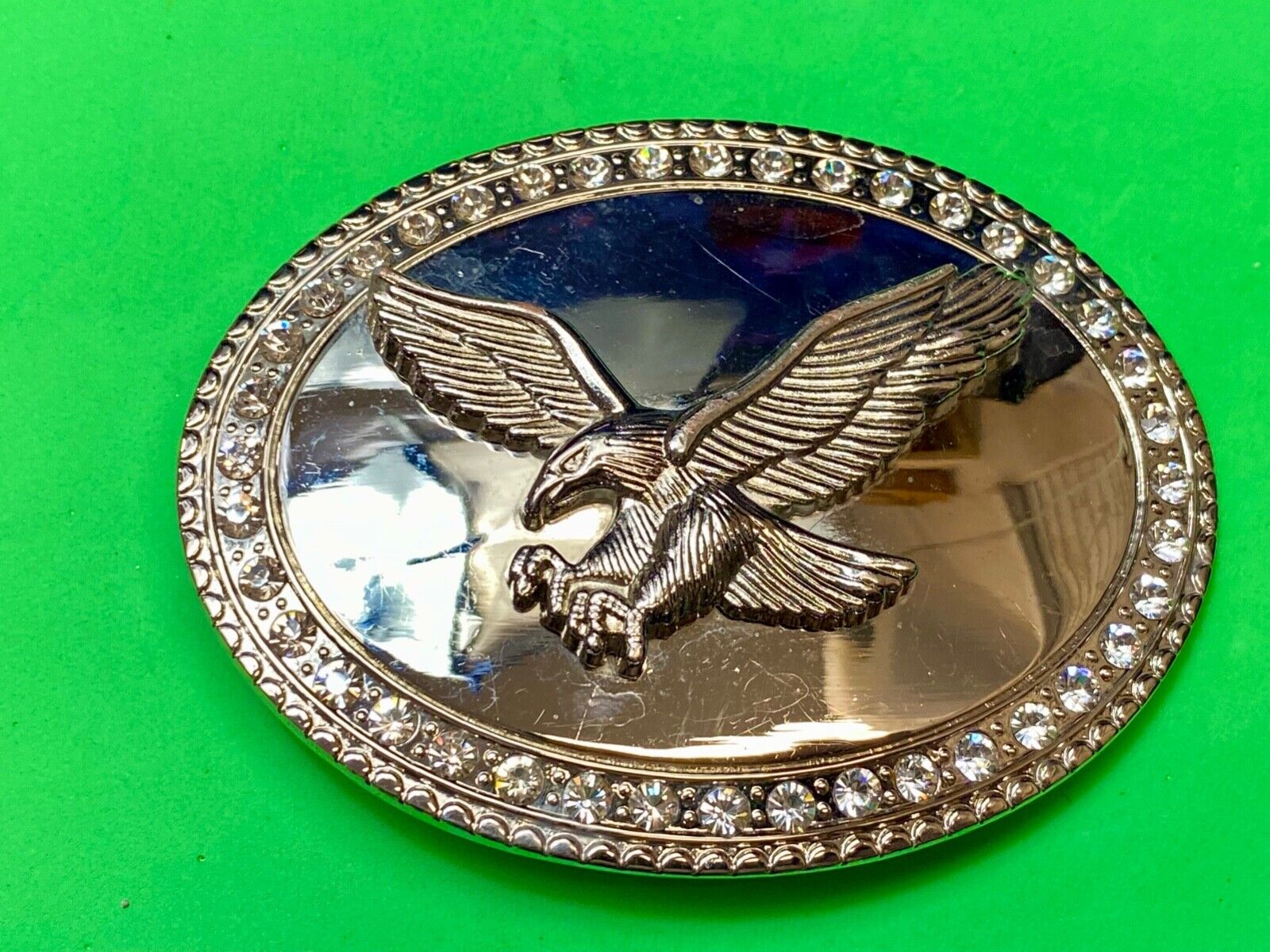 USA Strong Diving Flying American Eagle Rhinestone accented boarder belt buckle
