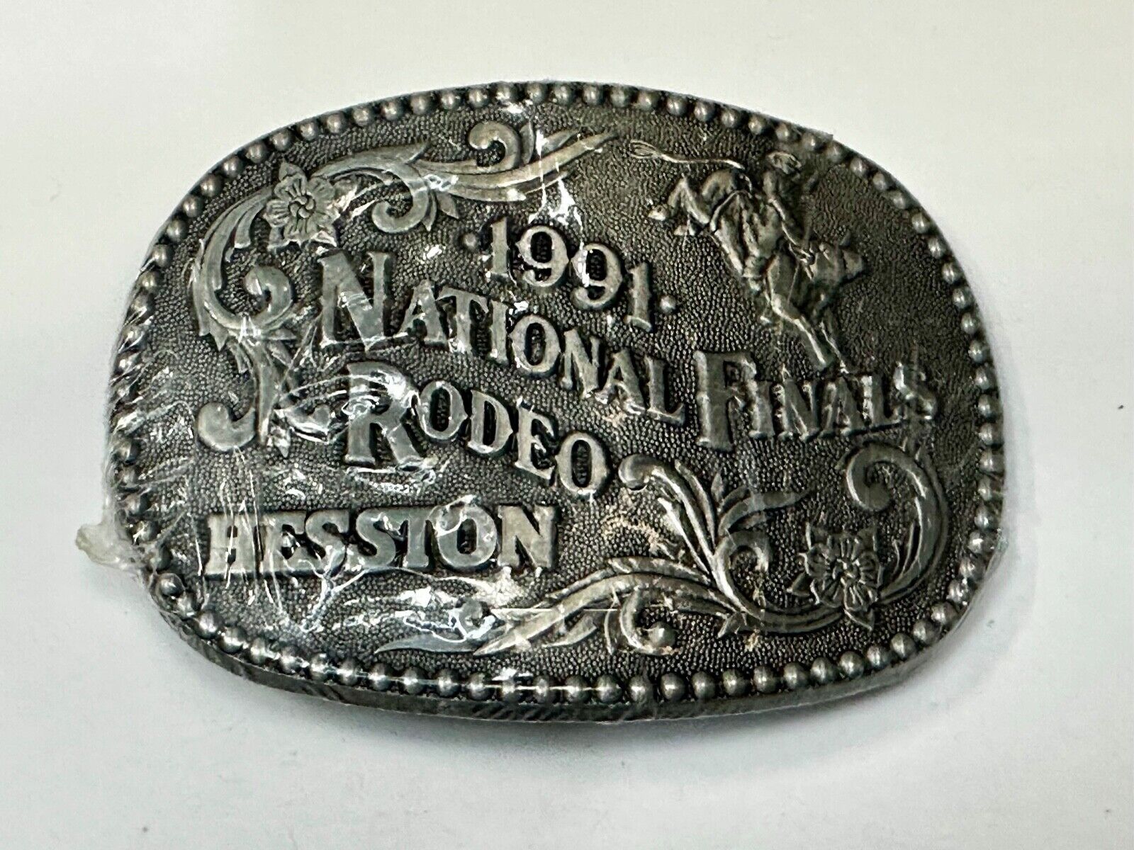 1991 ADM NATIONAL FINALS RODEO ADULT SIZE  NFR NOS WESTERN COWBOY BELT BUCKLE