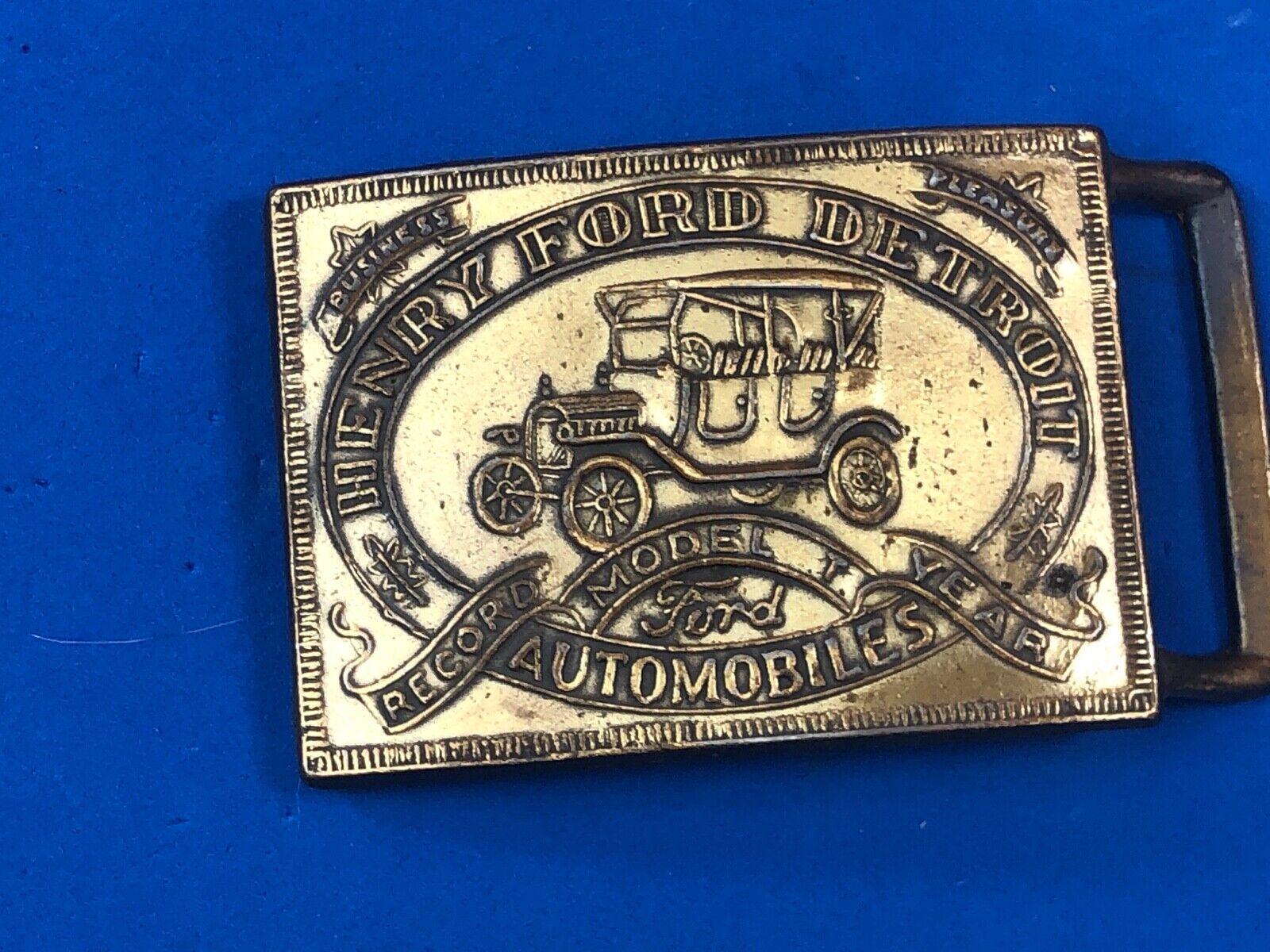 Vintage Henry Ford Detroit Model T Belt & Buckle Auto Car Manufacture