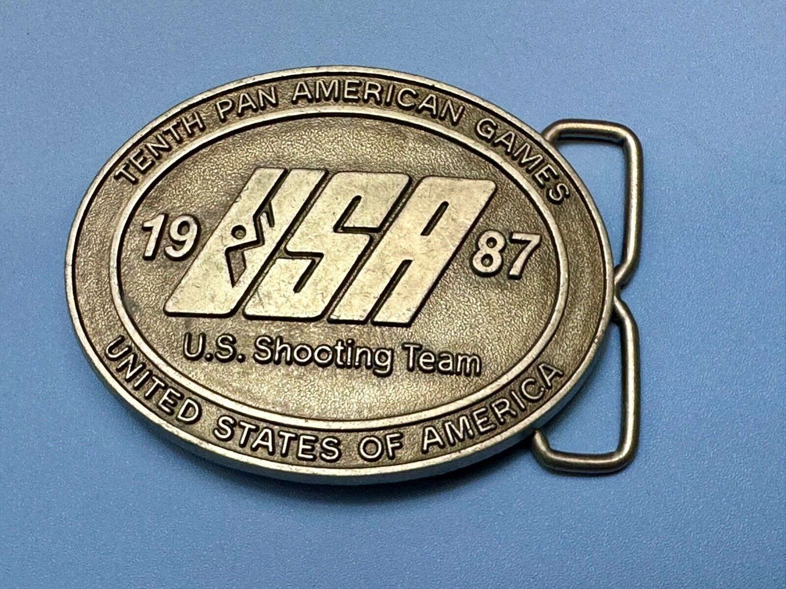 1987 US olympic shooting team olympics 10th Pan Am Games belt buckle