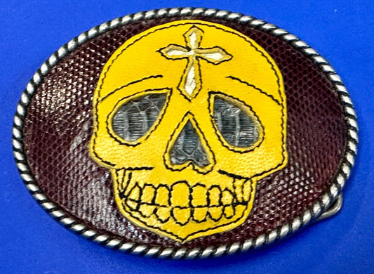 Aztec Skull Head Cross Leather Mexican Mexico Day Of The Dead Ivan Belt Buckle