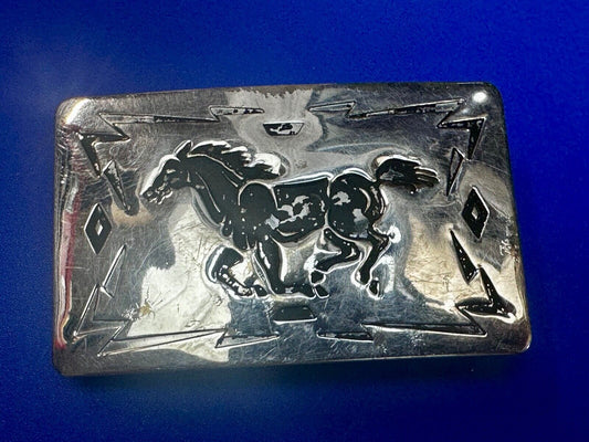 Vintage Chambers Horse Running Mustang nickel silver USA made Belt Buckle