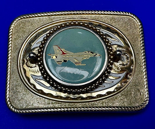 Us Air Force Fighter Jet as centerpiece in western Belt Buckle - or dollar coin