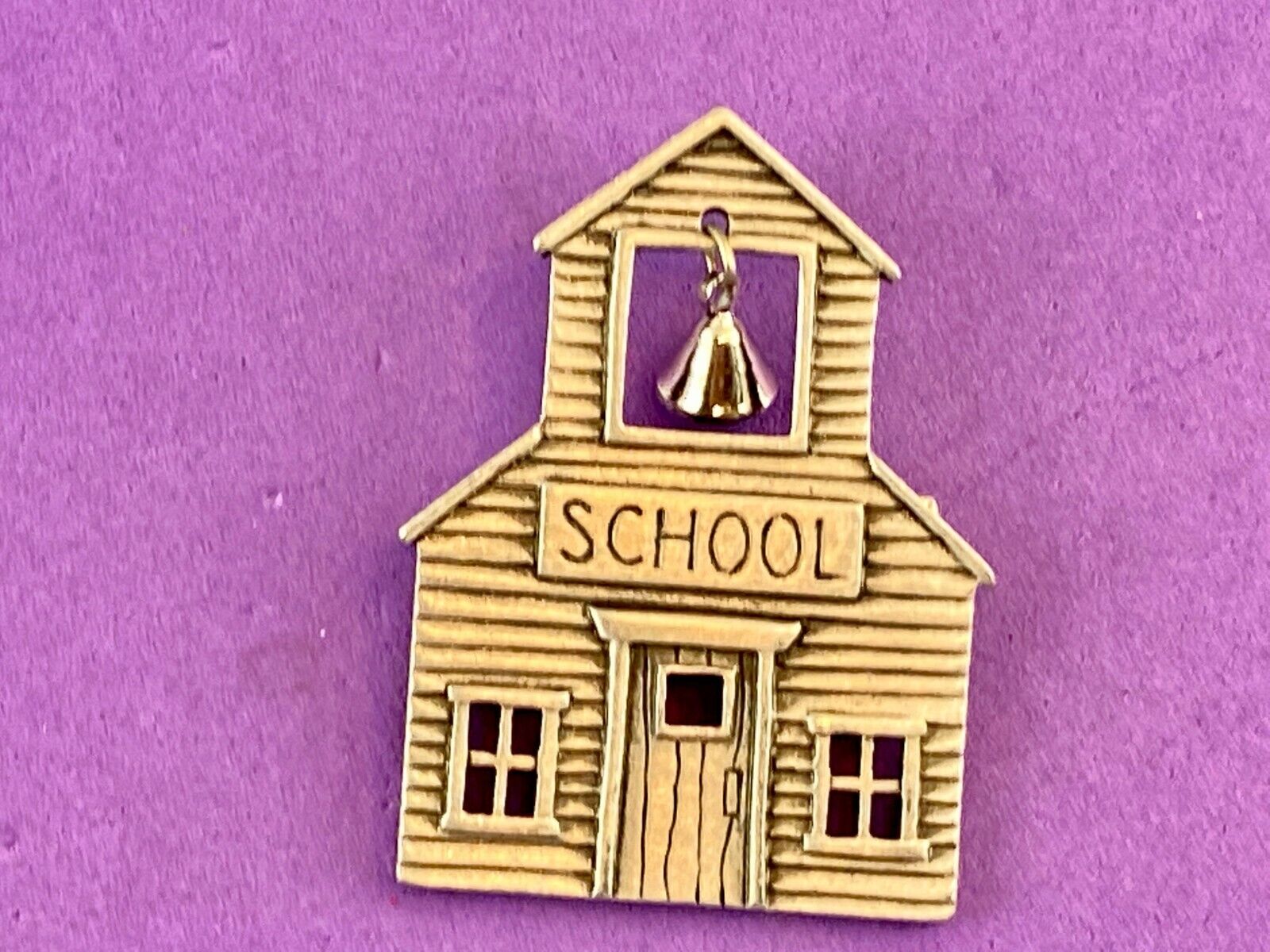 Vintage Jj Jonette Adorable Pewter School House With Moving Bell Brooch Pin