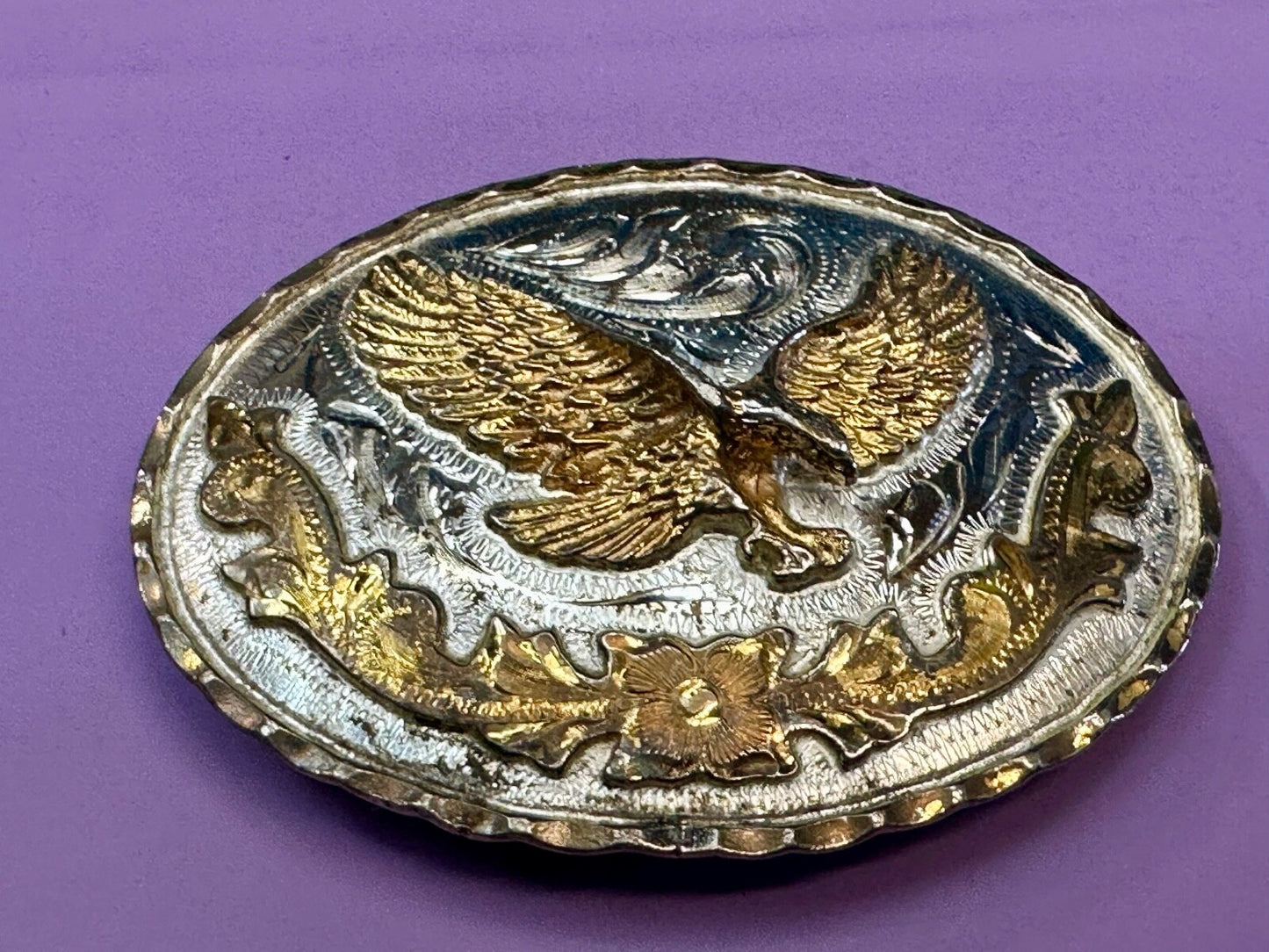 American Patriot Eagle - Majestic Vintage Alpaca Fina JG Mexico Belt Buckle 
