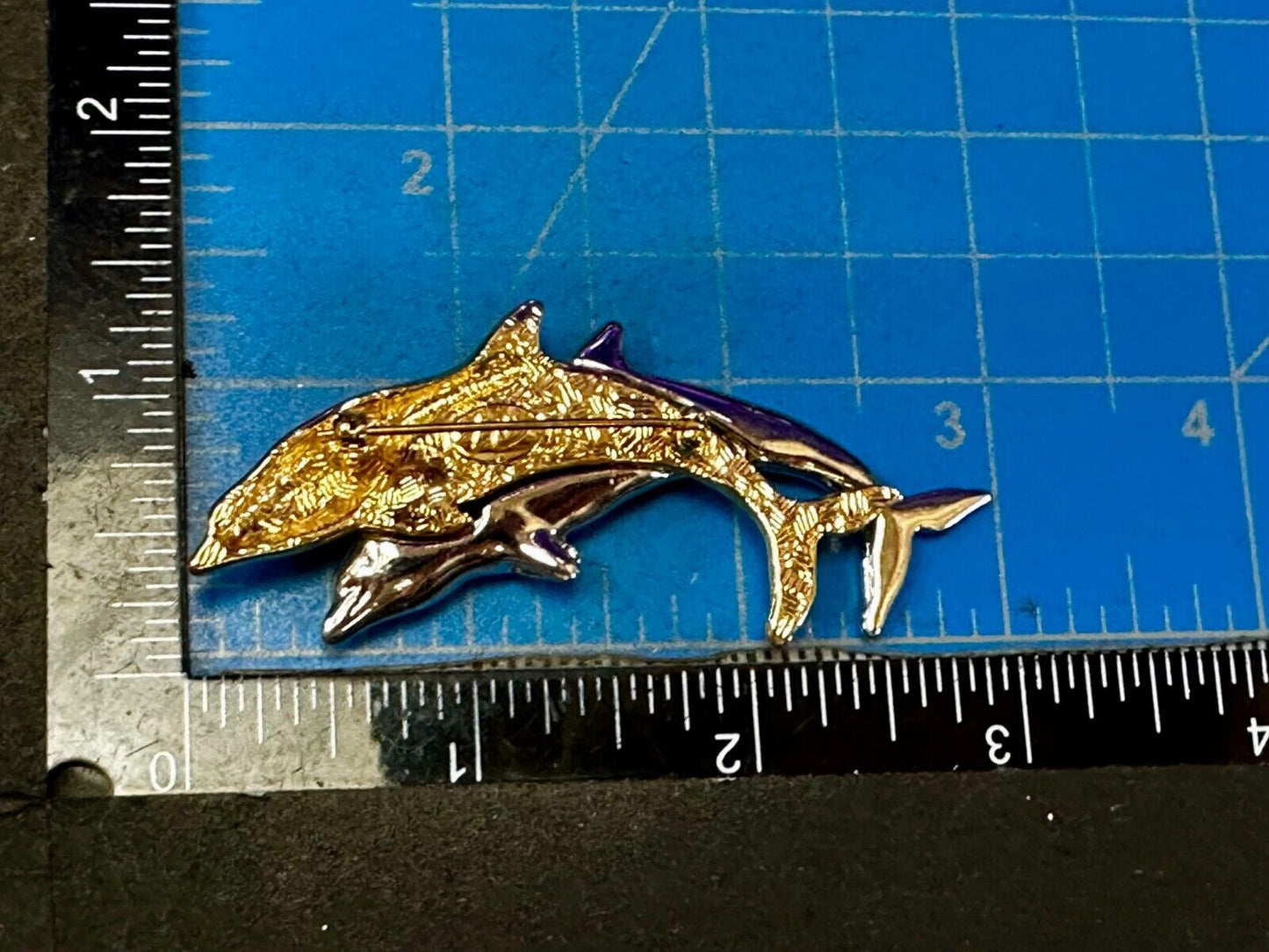 Two Dolphin's Figural Silver & Gold Tone Vintage Brooch Pin by Liz Claiborne
